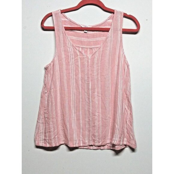 Time & Tru Women's M (8-10) Tank Top Pink Striped Linen Blend V Neck beautiful - Picture 4 of 13
